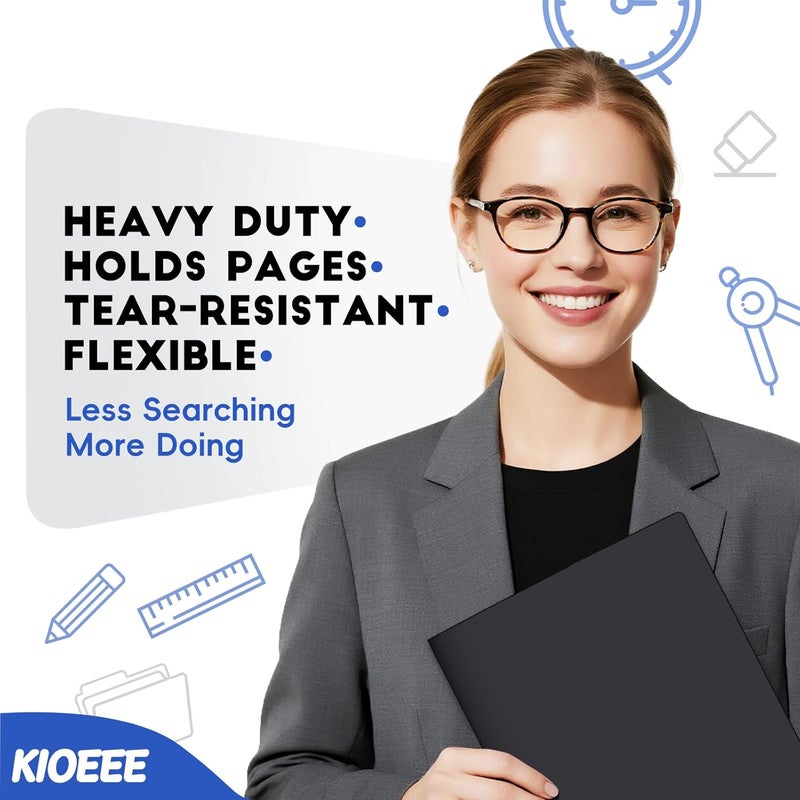 KIOEEE Plastic Folders with Pockets (6 Pack), Heavy Duty Plastic Folders with 2 Pocket and Business Card Slot. Fit Letter Size Paper, Black for School - Image 2